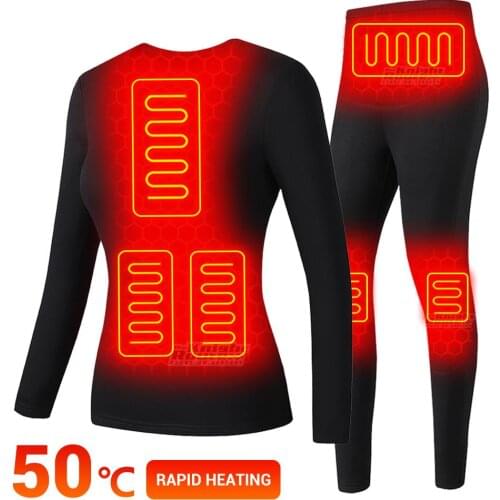 Winter Heated Jacket Womens USB Thermal Underwear Suit Heated Vest Warm Jacket Pants Hunting Equipment Hiking Ski Clothing