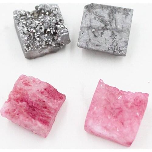 1pc Square Accessories For Jewelry Crystal Cluster Natural Agate Earrings 10mm Crystal Bud Stone Ring Earrings DIY Material