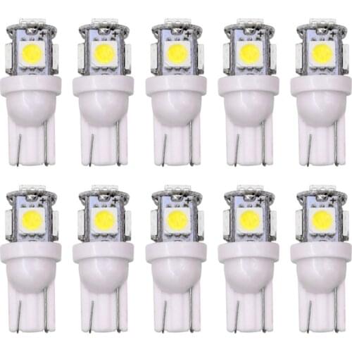 10Pcs Car LED T10 W5W 5050 5SMD Reading Dome Lamp 168 194 192 DC 12V License Plate Bulb Marker Wedge Light White Red Blue Color