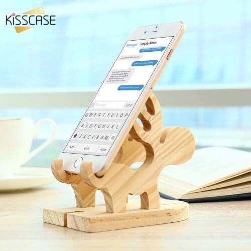 KISSCASE 100% Natural Wooden Phone Holder Tablet Desktop Phone Stand For iPad Charging Dock For iPhone Samsung Moible Holder