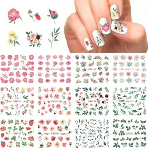 12Pcs Rose Garden Nail Stickers Decals| Pink Roses Valentines Day Nail Art Sticker | Hand-Painted Flower Roses Water 3D Sticker