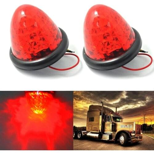 2X 3" Red 16-LED Truck Side Marker Lights Round Beehive Clearance Cab Top Roof Marker Bulbs 24V 12V