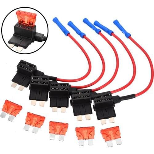 5pcs 12V 24V Car Fuse Tap Holder Amp Add A Circuit Standard Blade Fuse Tap Holder with 5 ATO ATC Blade Fuses