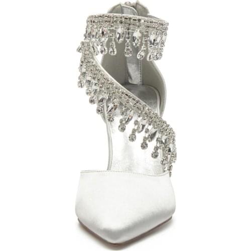 Pointed Toe Satin Evening Dress Shoes Twisted Bands with Crystal Tassel Fringe Lady Pumps Bridal Wedding Stelitto Birthday Party