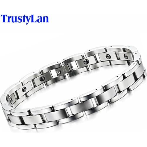 TrustyLan Pulseiras Masculinas Fashion Vintage Mens Bracelets Stainless Steel Jewelry Healthy Magnetic Bracelet Men Armband
