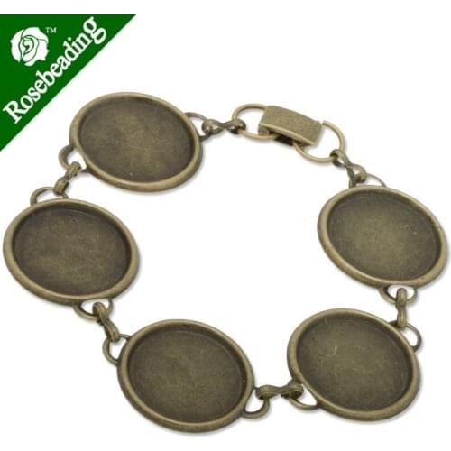 2014 new design Antique Bronze plated bracelet with 5pcs 18mm pad;fit 18mm round glass cabochon;sold 5pcs per pkg
