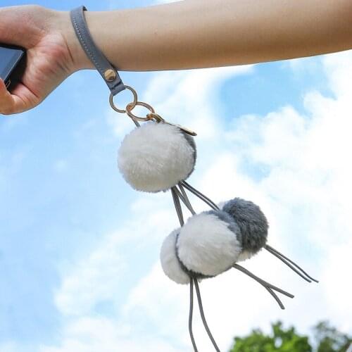 Imitation Rabbit Hair Anti Loss Wrist Key Chain Bag Pendant Dual Purpose Pendant Fashion Hair Ball Jewelry Decorations