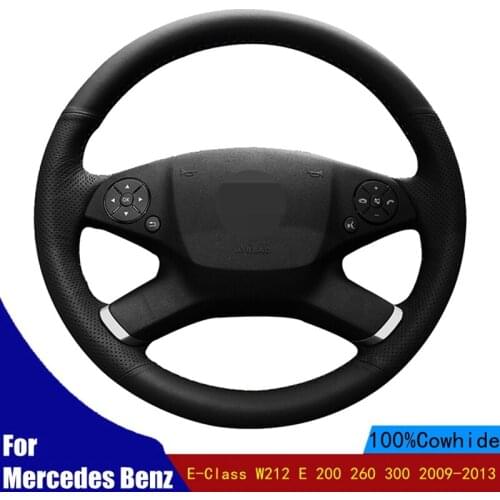 Car Steering Wheel Cover Hand-stitched Black Genuine Leather For Mercedes Benz E-Class W212 E 200 260 300 2009-2013