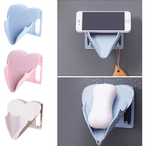 Bathroom Soap Holder Dish Drain Water Soap Box Storage Paste Shower Tray Bathroom Punch-free Drain Plastic Box Wall Shelf