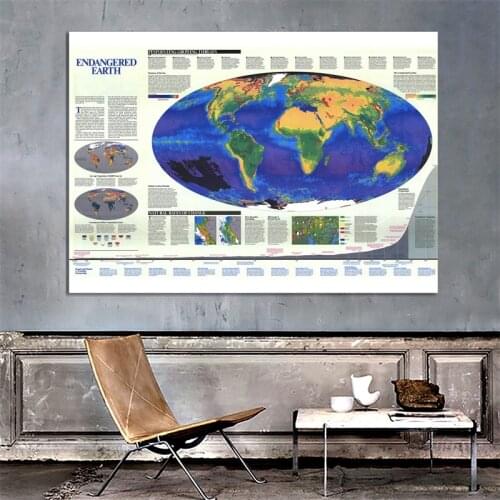 The World Physical Map 225*150cm Foldable Political World Map Poster Wall Decoration for Home Office Culture and Travel Supplies