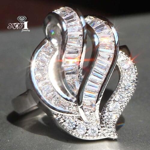 YaYI Fine Jewelry Fashion Princess Claw Set Cut White Cubic Zirconia Silver Color Engagement Wedding Party Leaves Gift Rings