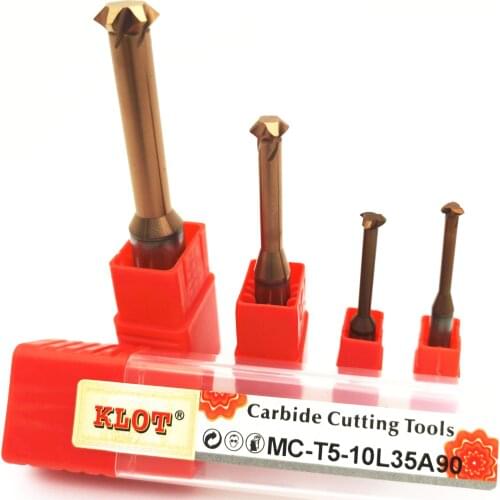 KLOT TiCN coated Carbide Twin Cutter Chamfer End Mill 90 Degree HRC60 Double Angle C45 Chamfer Inner-Outer Chamfer Back Chamfer