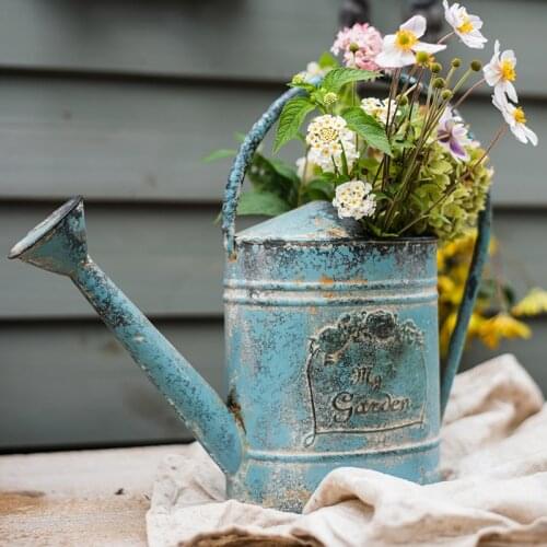 Beautiful blue handmade antique shabby chic watering can metal