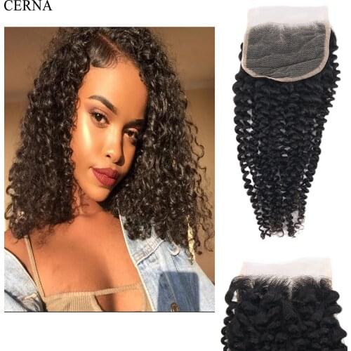 Cerna Kinky Curly Lace Closure 4x4 Brazilian Hair 100% Unprocessed Human Virgin Hair Closure Natural Black Color High Quality