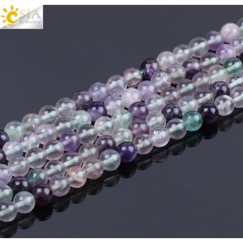 CSJA Hot Sale Wholesale Natural Stone 8mm Colorful Fluorite Loose Beads Bracelets Necklaces Accessories DIY Craft Jewelry F226