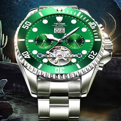 Top Brand Tevise Stainless Steel Mechanical Watch Hardlex Glass Tourbillon Automatic Watch Luxury Waterproof Sports Men Watch