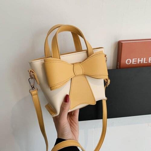 Korean Style Cute Bowknot Small Women Handbags Unique Design Bucket Female Tote Mini Ladies Shoulder Crossbody Bags Trends 2021