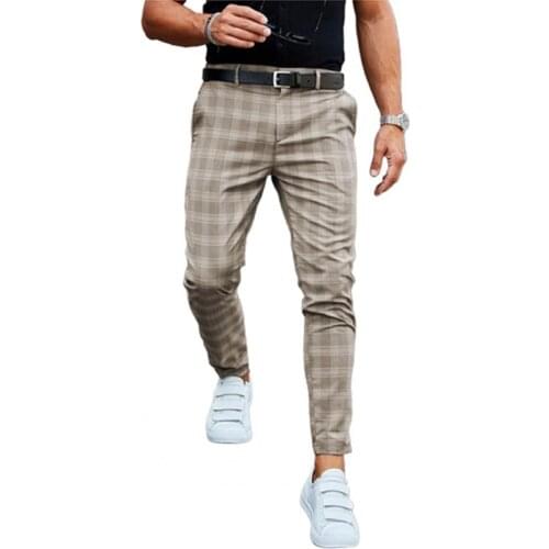 Men Casual Pant high waist Plaid Printed pockets Fashionable Men Full Length Trouser for Leisure Time Streetwear Pants 2021