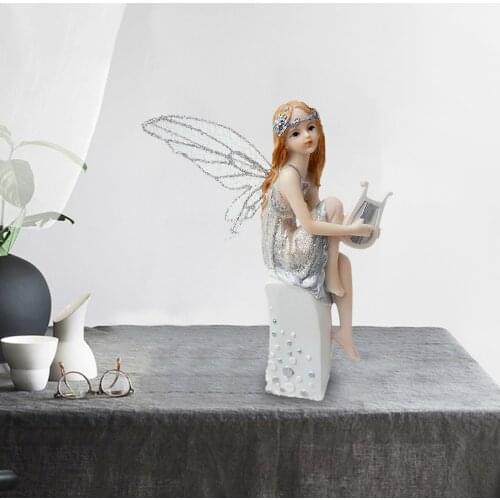 Music Fairy Statue Figure Sculpture Small Ornaments Resin Statue Home Crafts Decoration Modern Figurines For Bedroom