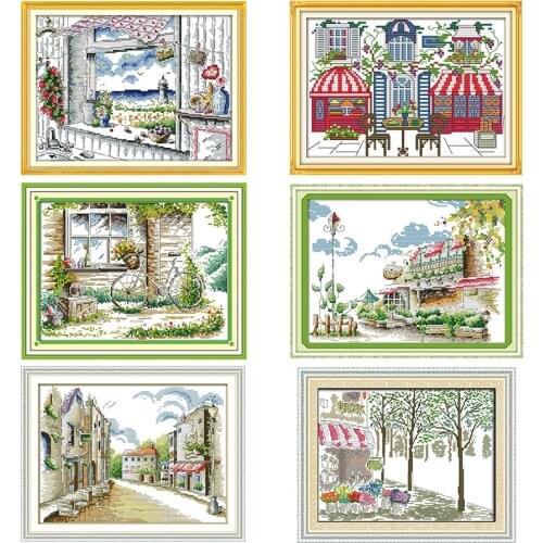 Scenery outside the window series cross stitch kit DIY art pattern 11CT 14CT printed fabric embroidery set needlework sewing kit
