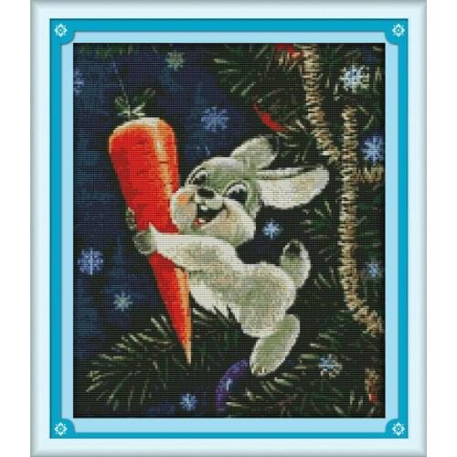Bunny with Carrot Counting Cross Stitch Kit 14ct 11ct Stamping Cross Stitch Needlework DIY Cartoon Animal Pattern Embroidery Set