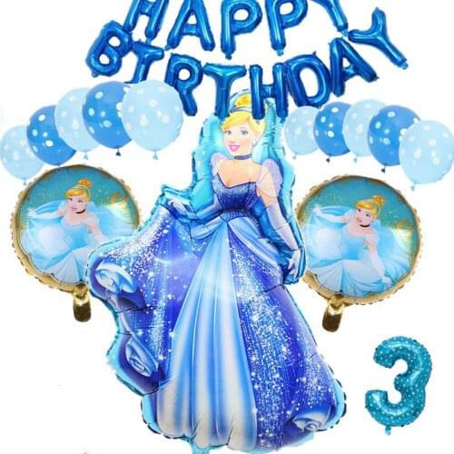 29pcs/Lot Disney Princess Cinderella Girls Birthday Baby Shower Deocration Number Foil Dot Latex Balloons Set Supplies