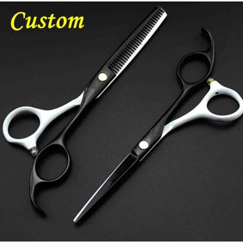 Custom professional 440c 5.5'' white hair scissors set cutting barber tools clipper thinning shears tools hairdressing scissors