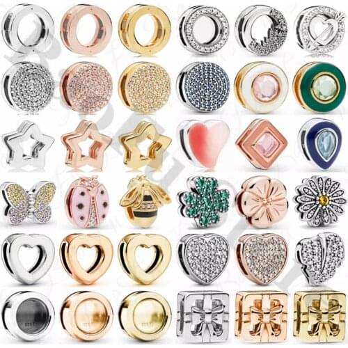 New 100% 925 Sterling Silver Eternal Clip Sparkling Charm Clip Clasp, Original Reflective Bracelet, Making Stylish Diy Jewelry