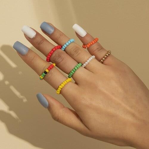 HaHaGirl 2021 New Cute Transparent Resin Handmade Beaded Ring For Women Colourful Geometric Round Rings Trend Jewelry Party Gift