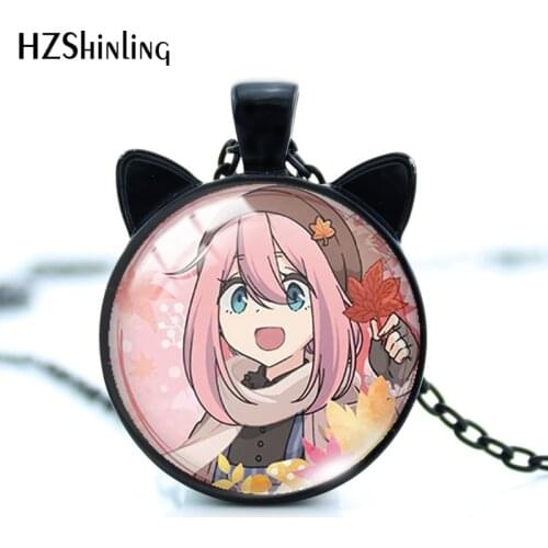2021 New Anime Yurucamp Pendant Necklace Shimarin Nadeshiko Cat Ear Pendants Glass Cabochon Necklaces Handamde Jewelry
