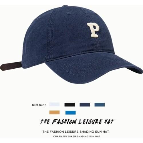 2021 New Spring Summer Fashion Trend Pure Color Letter P Peaked Cap Black Brown Blue Yellow Sunscreen Baseball Cap Woman Man Hat