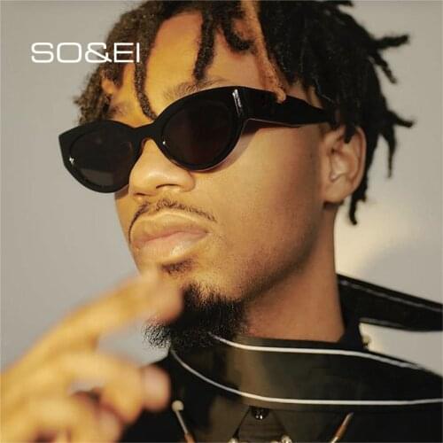 SO&EI Fashion Small Cat Eye Sunglasses Women Brand Designer Vintage Green Gray Eyewear Men Oval Sun Glasses Shades UV400