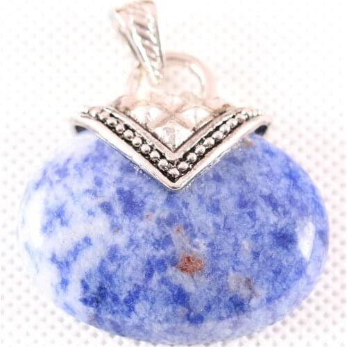 Necklace Pendant 40x40MM Oval CAB Cabochon Natural Blue Sodalite Stone Bead Jewelry Gift K1149