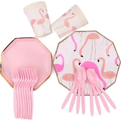 Flamingo Theme Valentines Day Gift Disposable Paper Pate Party Supplies Birthday Party Decorations Kids Birthday Decoration