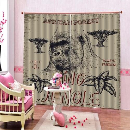 Custom Animal The Head Of An Orangutan Curtain For Childrens room Bedroom Blackout Drapes Decor Sets (Left and Right Side)