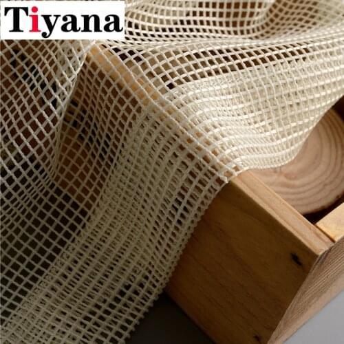 Modern Beige Plaid Lace Curtain Kitchen Voile Tulle for Decoration Living Room Bedroom Balcony Window ZH407D