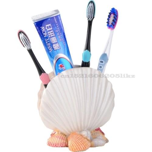 Mediterranean Resin Toothbrush Holder Shell Shape Resin Bathroom Toothpaste Storage Technology Desktop Decoration