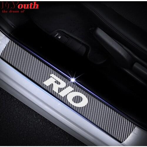Car Styling 4Pcs For Kia RIO K2 Carbon Fiber Vinyl Sticker Door Threshold Plate Car Door Sill Protector Scuff Plate Stickers
