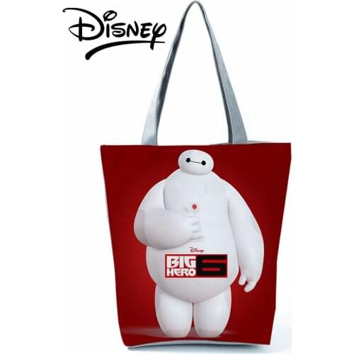 Disney Big Hero Handbags Lady Shoulder Bag Cartoon Cute Baymax Tote Bag Reusable Shopping Bag Red Travel Beach Bag Dropshipping