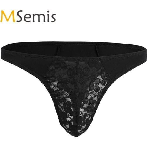 Mens Sissy Lingerie Gay Sissy Underwear Low Rise Lace Floral Bulge Pouch Panties for Men G-string Bikini Underwear Underpant