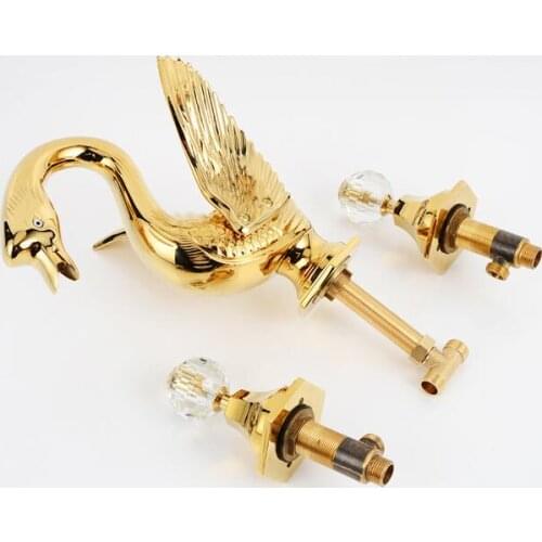 Vidric luxury bathroom faucet solid brass construction swan hot and cold gold finish 8' widespread basin faucet bathroom sink ta
