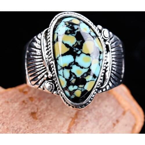 Vintage Colorful Geometric Stone Ring Classic Bohemia Engagement Rings for Women Ancient Silver Color Party Jewelry Family Gift