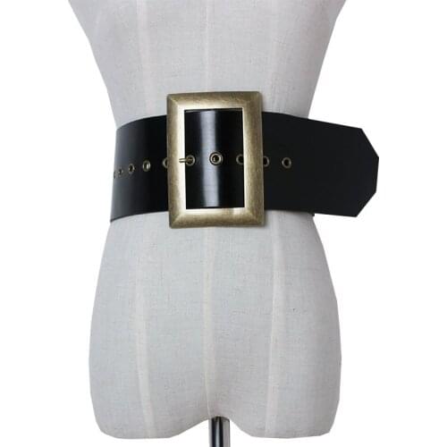 HIgh Quality Genuine Leather Female Wide Belt Punk Fashion Big Square Buckle Black Waist Dress Decorative Belt cinturon mujer