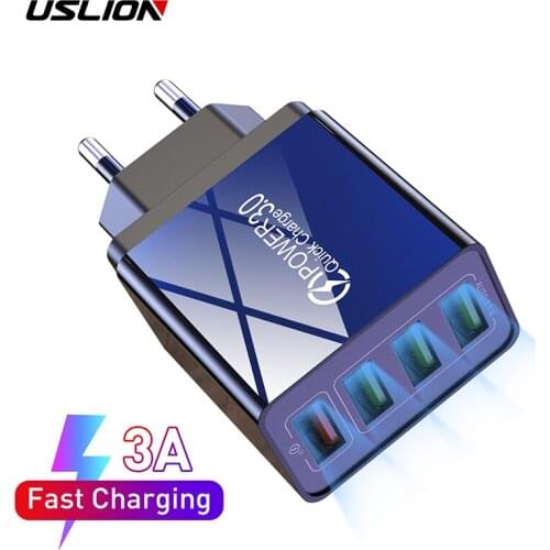 USLION LED 48W USB Charger 4 Ports Quick Charger 3.0 EU Plug For Xiaomi Samsung S10 Portable Wall Mobile Charger Fast Charger