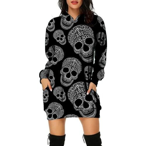 Angry Goldfish Halloween Long Pullover Female Sweatshirt Long Sleeve Loose Tie Dye Skull 3D Print Women Hoodies Plus Size