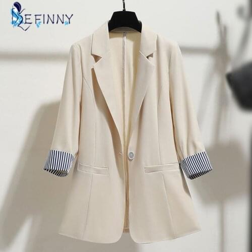 Office Lady Three-quarter Sleeve Suit Coat Spring Fashion Simple Single Button Thin Blazer Female Striped Cuffs Outwear
