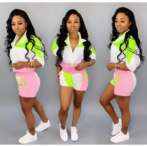 2 TWO PIECE SET Shorts Pants Women Tracksuit Jacket Top Half Sleeve Contrast Color Patchwork Sweat Suit Plus Size Summer Outfits