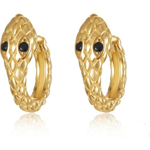 Gold Small Snake Hoop Earrings for Women Black Zircon Punk Design Jewelry Gifts Wholesale