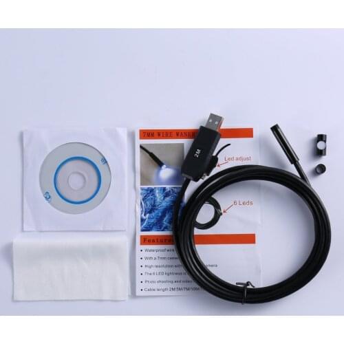 1/9 CMOS VGA 7mm Lens Waterproof USB Endoscope Wire Camera 6 LED Adjustable 2M/5M/7M Cable 640XX480 USB2.0/1.1 Black