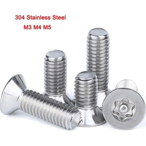 30Pcs 304 Stainless Steel Flat Head Hex Screws Countersunk Head Six Stars Plum With Column Anti-theft Machine Screws M3 M4 M5